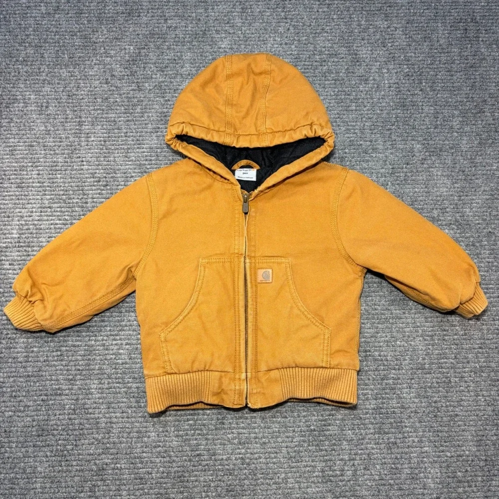Carhartt Kids 24M Brown Canvas Hooded Active Jacket CP8430 Cotton Duck Coat